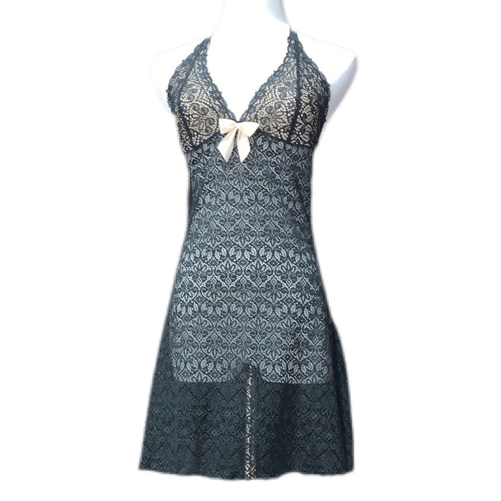 Women’s Medium Black Lace Lingerie With Bow Accent
